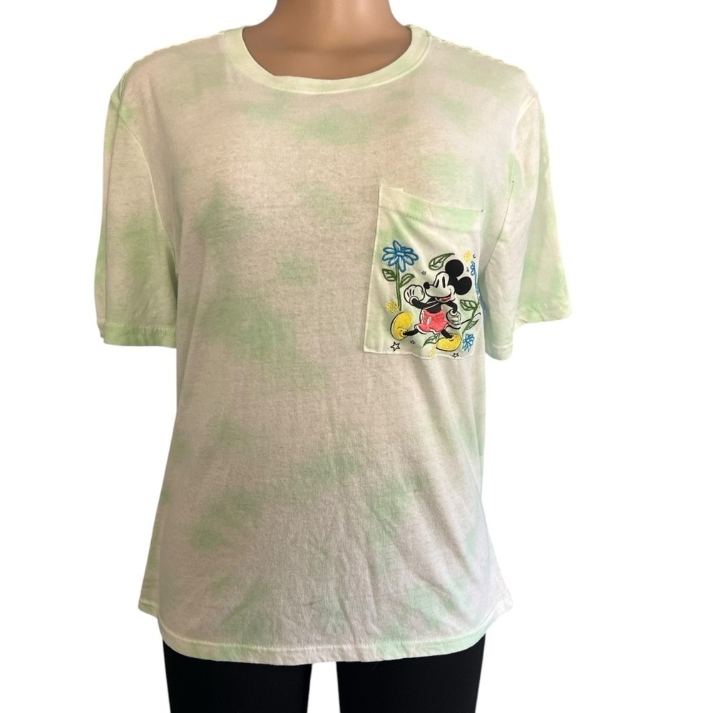 3/$30 ☀️ Disney Green Tie Dye Short Sleeve Mickey Mouse Front Pocket Shirt